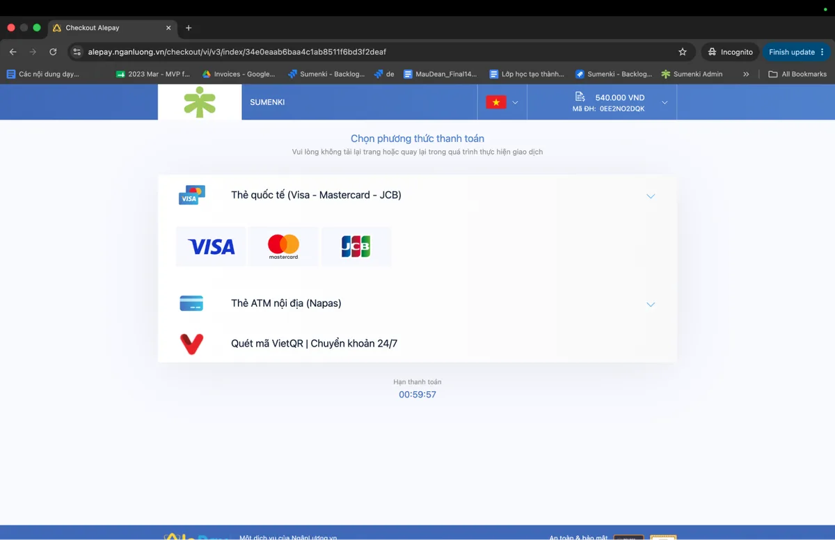 Chọn phương thức thanh toán tại cổng Ngân Lượng