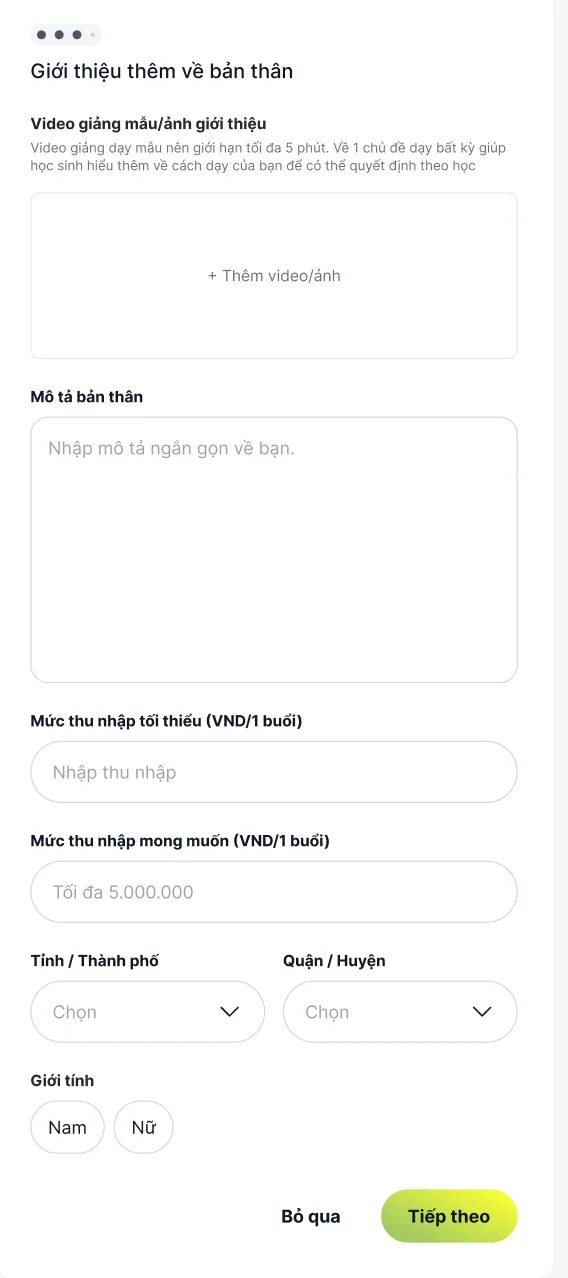 Biểu mẫu giới thiệu bản thân của thầy cô