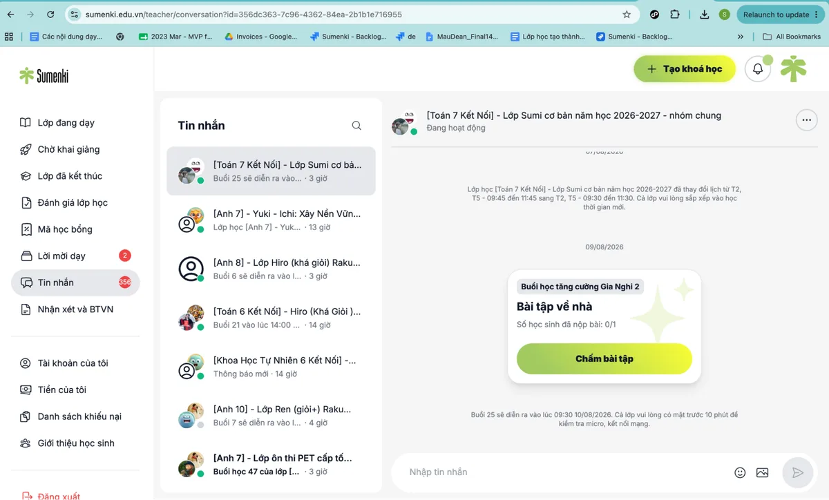 Kênh chat trực tiếp của các nhóm lớp